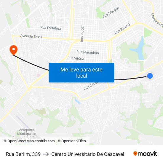 Rua Berlim, 339 to Centro Universitário De Cascavel map