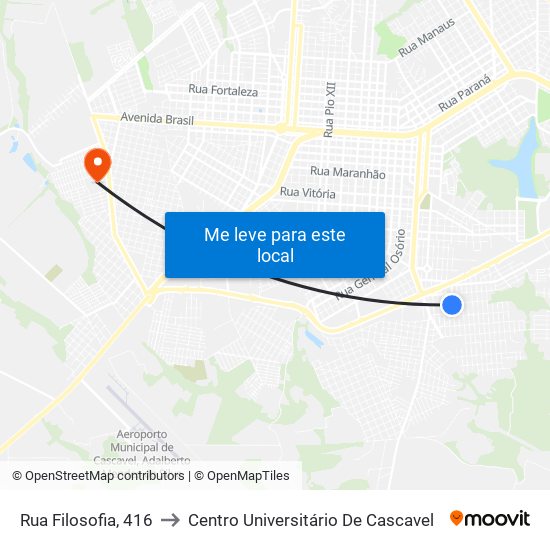 Rua Filosofia, 416 to Centro Universitário De Cascavel map