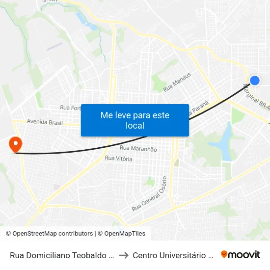 Rua Domiciliano Teobaldo Bresolin, 1137 to Centro Universitário De Cascavel map