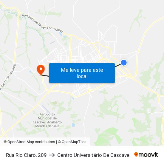 Rua Rio Claro, 209 to Centro Universitário De Cascavel map