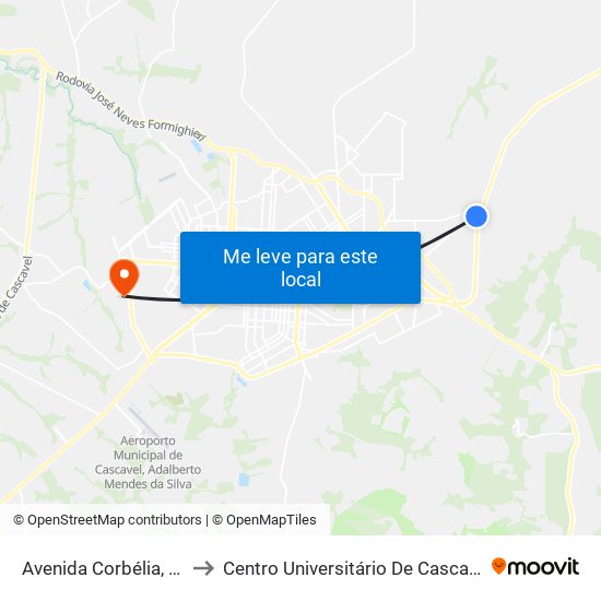 Avenida Corbélia, 41 to Centro Universitário De Cascavel map
