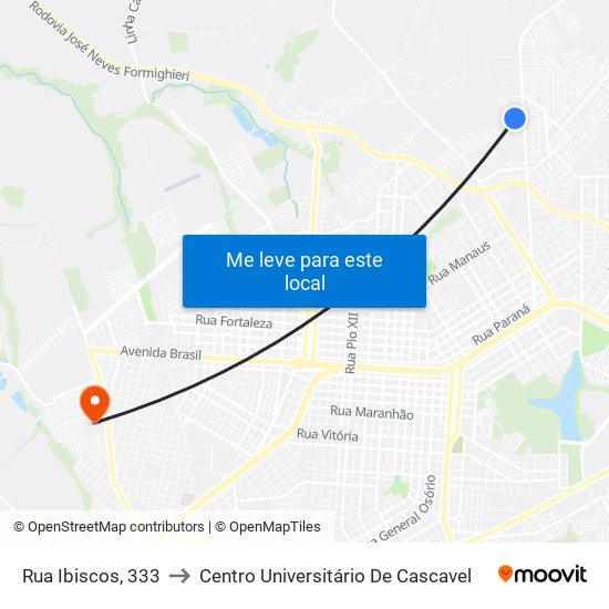 Rua Ibiscos, 333 to Centro Universitário De Cascavel map