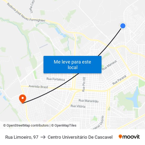 Rua Limoeiro, 97 to Centro Universitário De Cascavel map