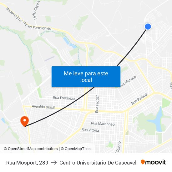 Rua Mosport, 289 to Centro Universitário De Cascavel map