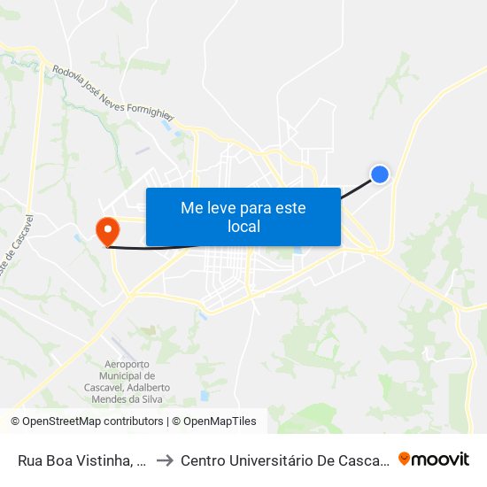 Rua Boa Vistinha, 52 to Centro Universitário De Cascavel map