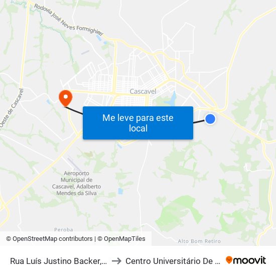 Rua Luís Justino Backer, 667-803 to Centro Universitário De Cascavel map