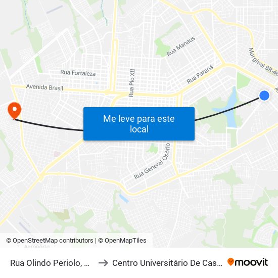 Rua Olindo Periolo, 1356 to Centro Universitário De Cascavel map
