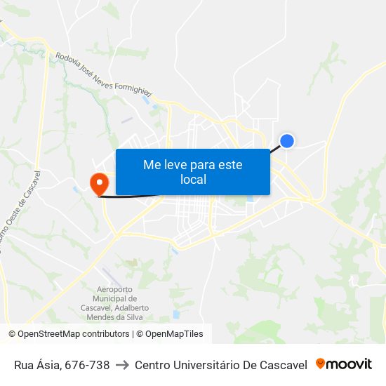 Rua Ásia, 676-738 to Centro Universitário De Cascavel map