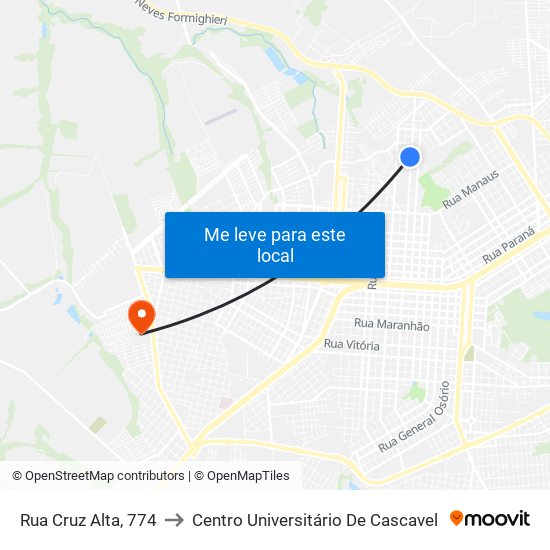 Rua Cruz Alta, 774 to Centro Universitário De Cascavel map