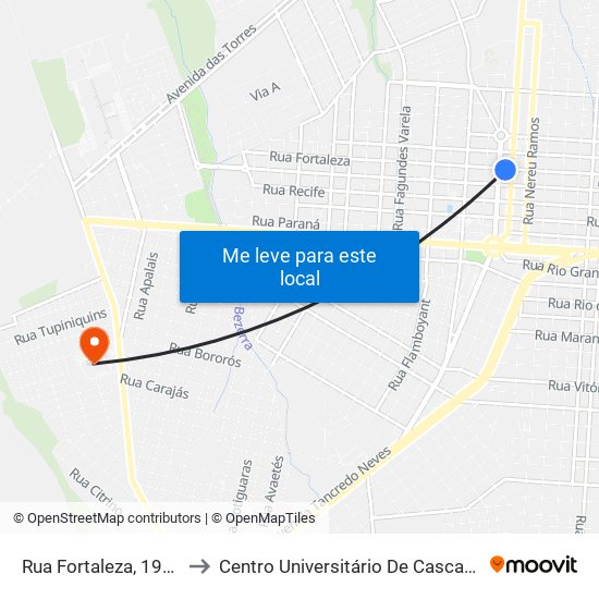Rua Fortaleza, 1973 to Centro Universitário De Cascavel map
