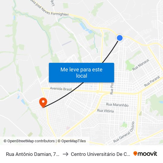 Rua Antônio Damian, 778-812 to Centro Universitário De Cascavel map