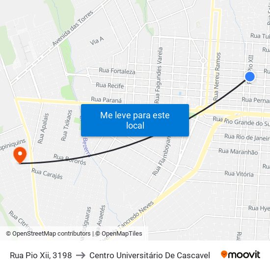 Rua Pio Xii, 3198 to Centro Universitário De Cascavel map