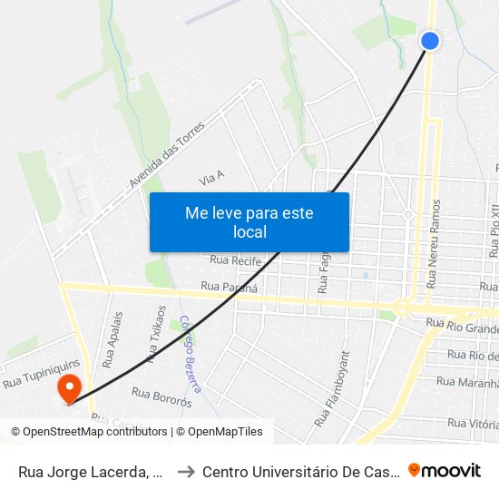 Rua Jorge Lacerda, 2637 to Centro Universitário De Cascavel map