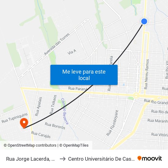Rua Jorge Lacerda, 2115 to Centro Universitário De Cascavel map