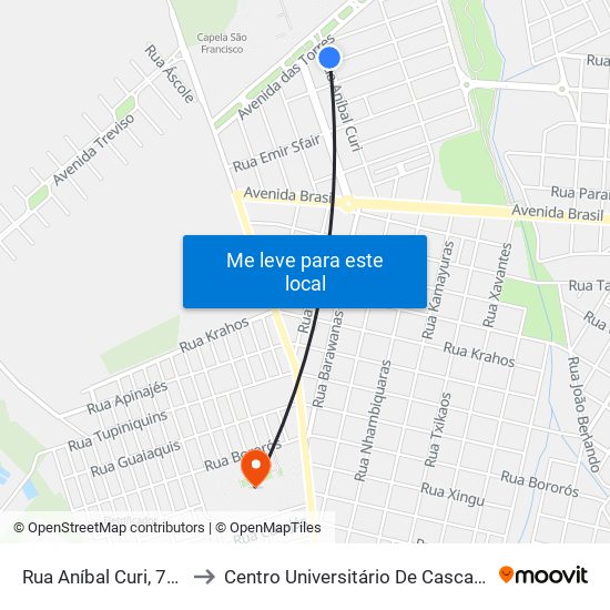 Rua Aníbal Curi, 700 to Centro Universitário De Cascavel map