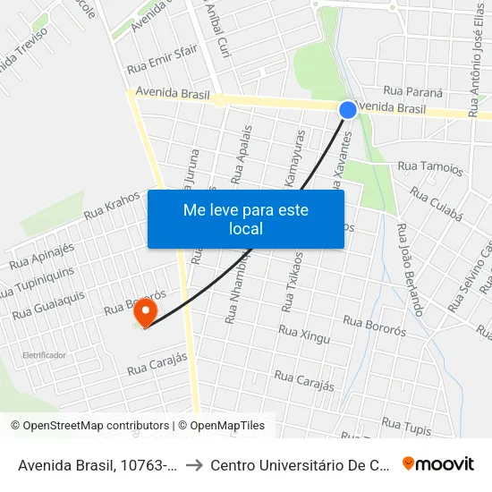 Avenida Brasil, 10763-10841 to Centro Universitário De Cascavel map