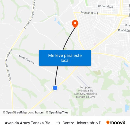 Avenida Aracy Tanaka Biazetto, 16450 to Centro Universitário De Cascavel map