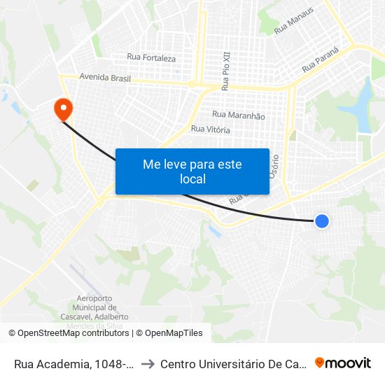 Rua Academia, 1048-1130 to Centro Universitário De Cascavel map