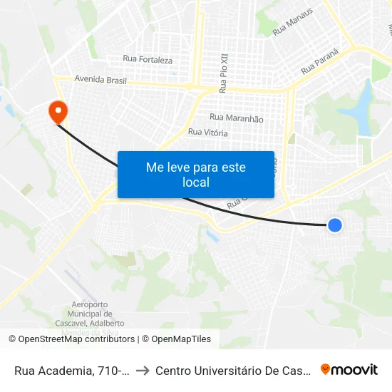 Rua Academia, 710-792 to Centro Universitário De Cascavel map