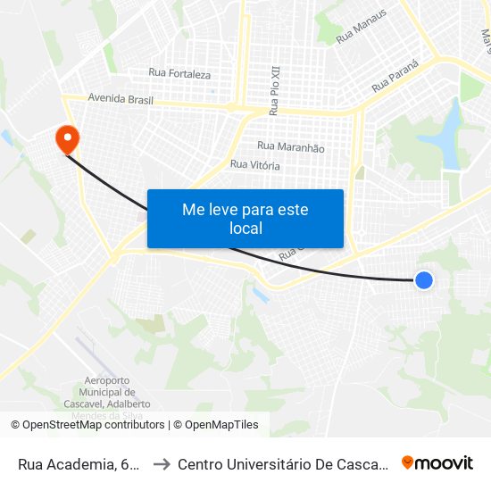 Rua Academia, 600 to Centro Universitário De Cascavel map