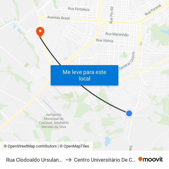 Rua Clodoaldo Ursulano, 1957 to Centro Universitário De Cascavel map