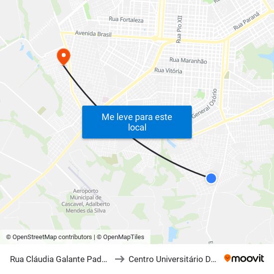 Rua Cláudia Galante Padovani, 1495 to Centro Universitário De Cascavel map