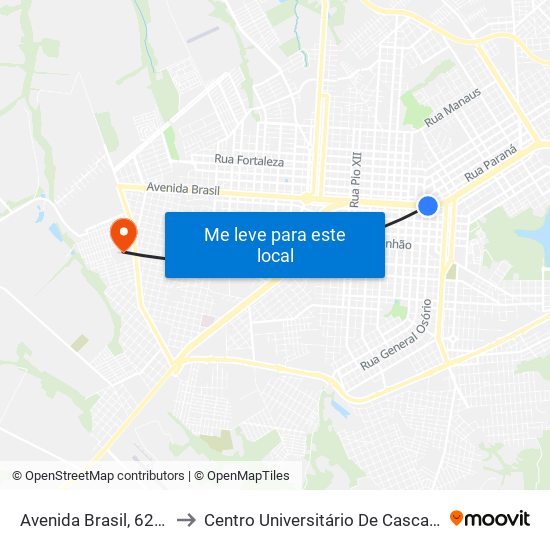 Avenida Brasil, 6250 to Centro Universitário De Cascavel map