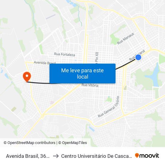 Avenida Brasil, 3636 to Centro Universitário De Cascavel map