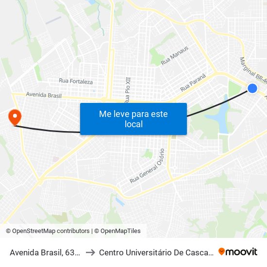 Avenida Brasil, 6313 to Centro Universitário De Cascavel map