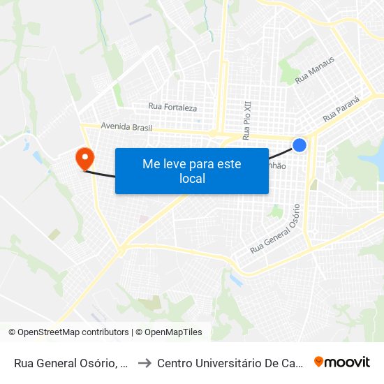 Rua General Osório, 3593 to Centro Universitário De Cascavel map