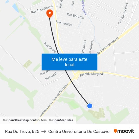 Rua Do Trevo, 625 to Centro Universitário De Cascavel map
