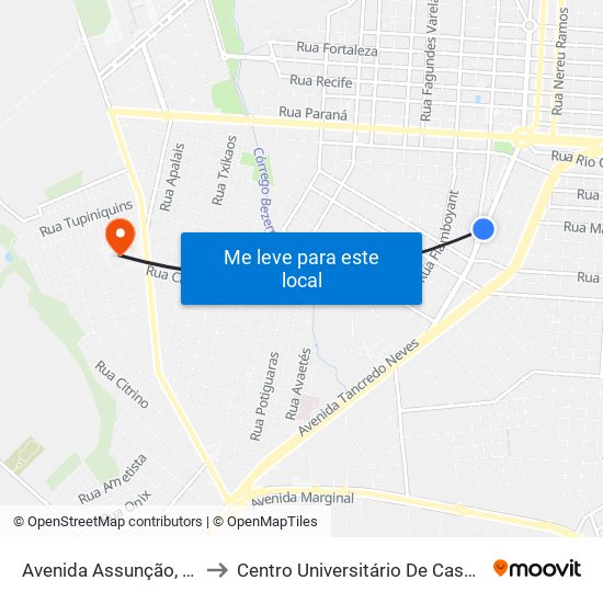 Avenida Assunção, 892 to Centro Universitário De Cascavel map