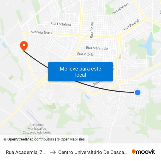 Rua Academia, 775 to Centro Universitário De Cascavel map