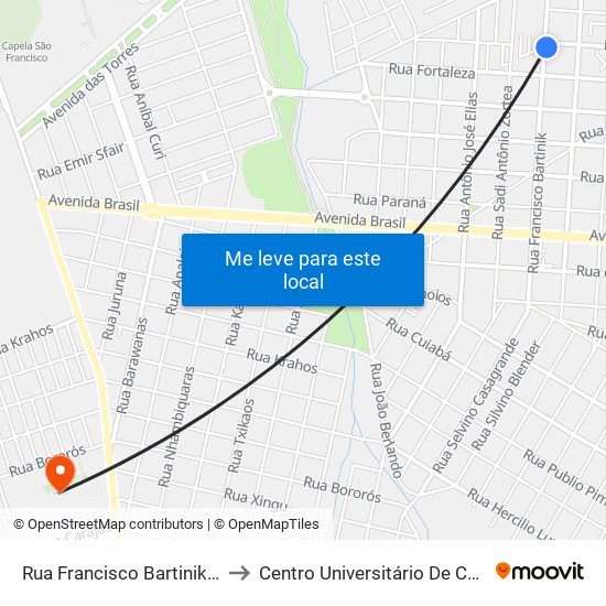 Rua Francisco Bartinik, 1856 to Centro Universitário De Cascavel map