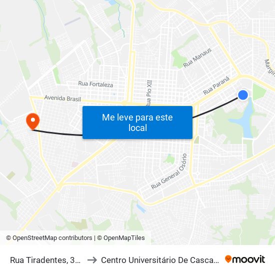 Rua Tiradentes, 341 to Centro Universitário De Cascavel map