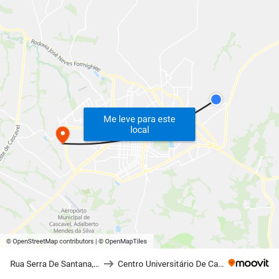 Rua Serra De Santana, 1990 to Centro Universitário De Cascavel map