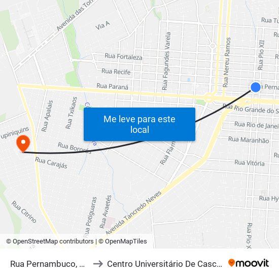 Rua Pernambuco, 987 to Centro Universitário De Cascavel map