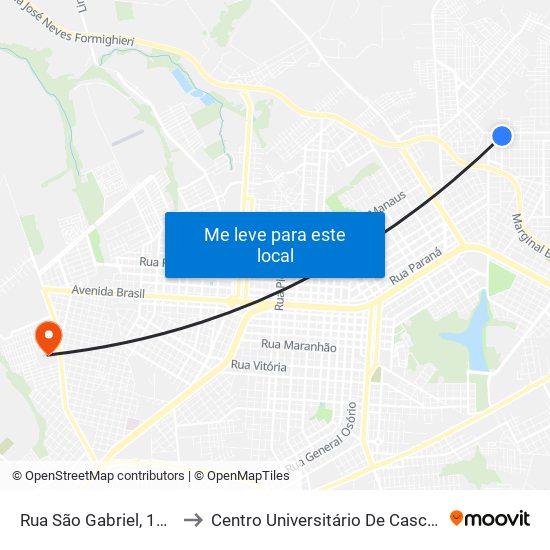 Rua São Gabriel, 1337 to Centro Universitário De Cascavel map