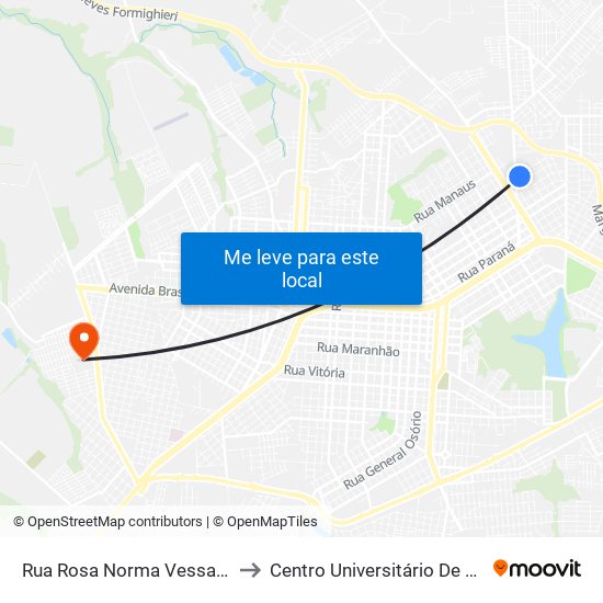 Rua Rosa Norma Vessaro, 1247 to Centro Universitário De Cascavel map