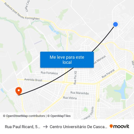 Rua Paul Ricard, 587 to Centro Universitário De Cascavel map
