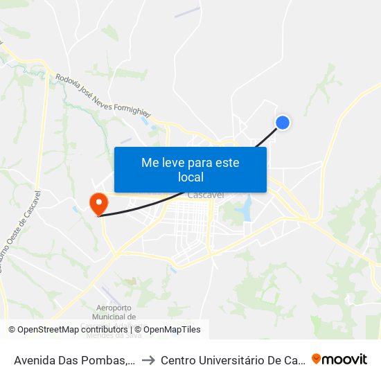 Avenida Das Pombas, 1583 to Centro Universitário De Cascavel map