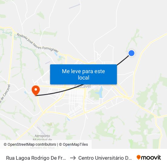 Rua Lagoa Rodrigo De Freitas, 2065 to Centro Universitário De Cascavel map