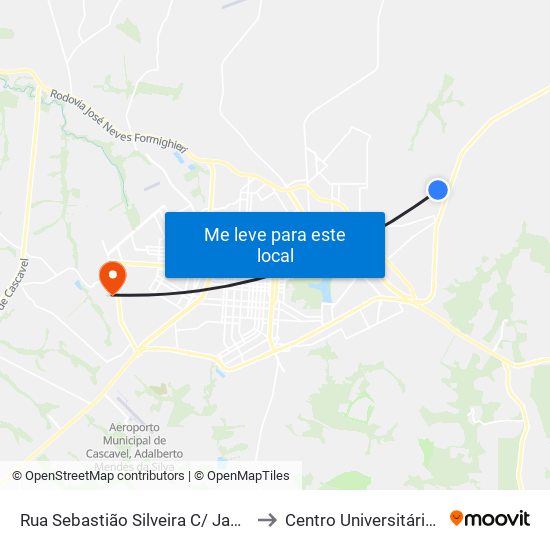 Rua Sebastião Silveira C/ Jacob Aires De Matos to Centro Universitário De Cascavel map