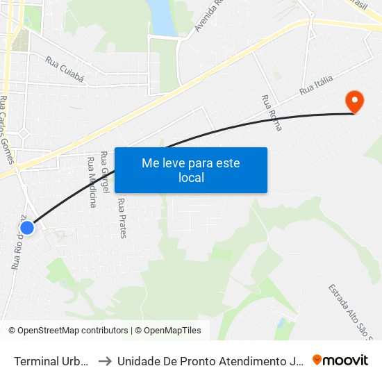 Terminal Urbano Sul to Unidade De Pronto Atendimento Jardim Veneza map