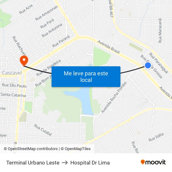 Terminal Urbano Leste to Hospital Dr Lima map