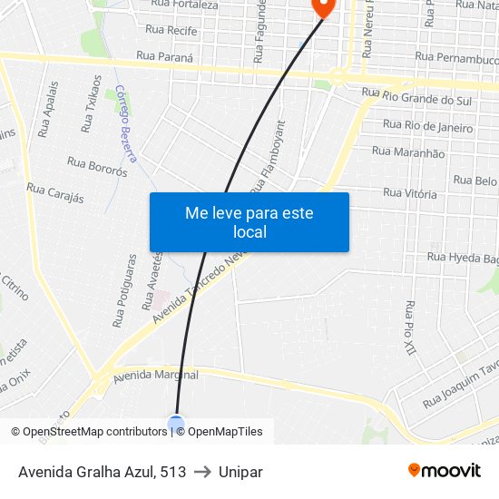 Avenida Gralha Azul, 513 to Unipar map