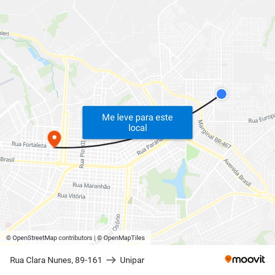 Rua Clara Nunes, 89-161 to Unipar map