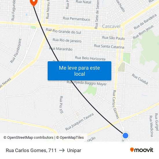Rua Carlos Gomes, 711 to Unipar map