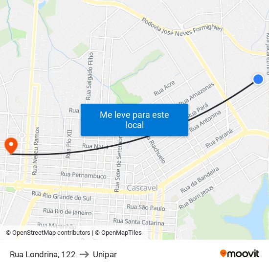 Rua Londrina, 122 to Unipar map