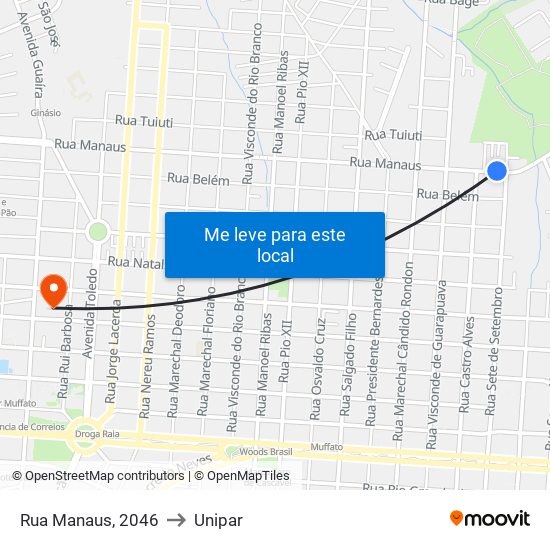 Rua Manaus, 2046 to Unipar map